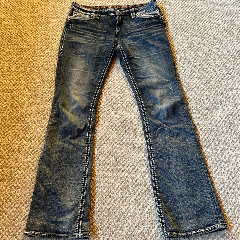 Rock Revival Dark Blue Jeans with Double Stitch Accents - Picture 2 of 9